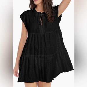 Robin Piccone FIONA FLOUNCY DRESS Black Textured size medium